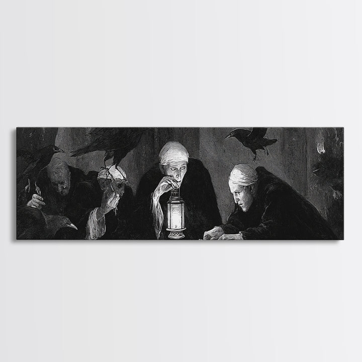 The Bone-Handled Lantern, Dark Romantic Horror Art, Extra Wide Wall Art, Macabre Wall Art, Framed Canvas Print, Halloween Wall Art