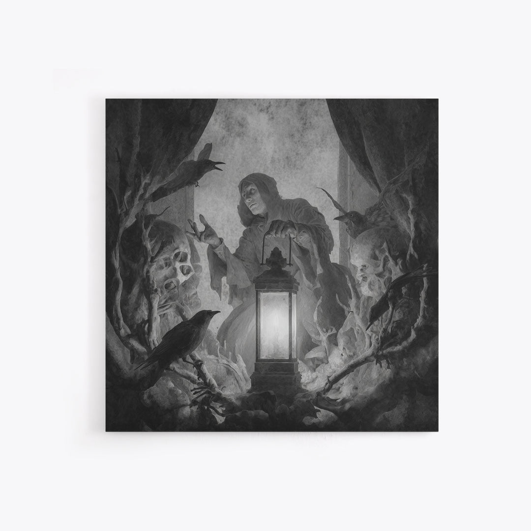 The Bone-Handled Lantern, Symbolist Dream Art, Square Wall Art, Gothic Horror Wall Art, Canvas Print, Halloween Wall Art
