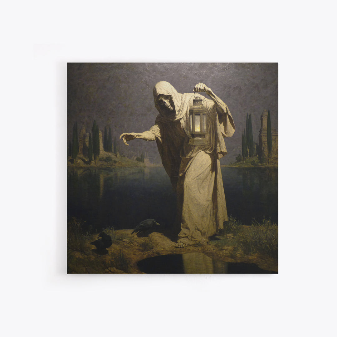 The Bone-Handled Lantern, Symbolist Gothic Landscape, Square Wall Art, Macabre Wall Art, Canvas Print, Halloween Wall Art, Horror Wall Art