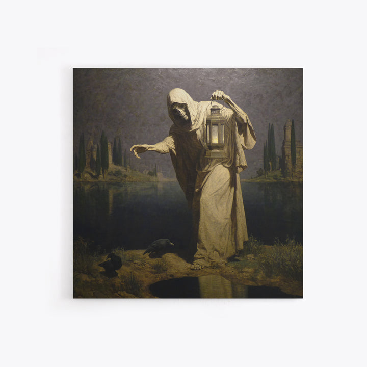 The Bone-Handled Lantern, Symbolist Gothic Landscape, Square Wall Art, Macabre Wall Art, Canvas Print, Halloween Wall Art, Horror Wall Art