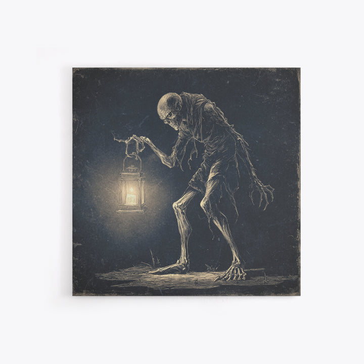 The Bone-Handled Lantern, Expressionist Nightmare Art, Square Wall Art, Dark Fantasy Wall Art, Framed Canvas Print, Halloween Wall Art