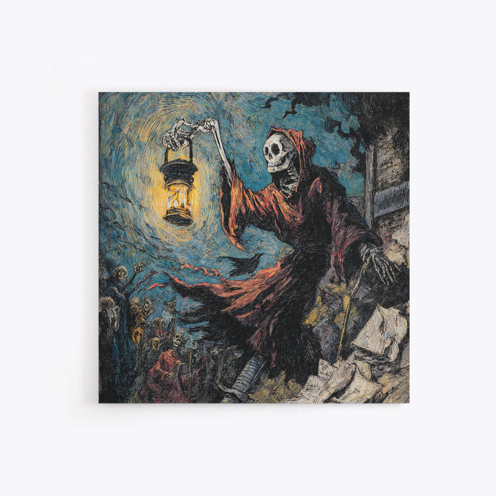 The Bone-Handled Lantern, Grotesque Carnival Art, Square Wall Art, Macabre Wall Art, Framed Canvas Print, Halloween Wall Art