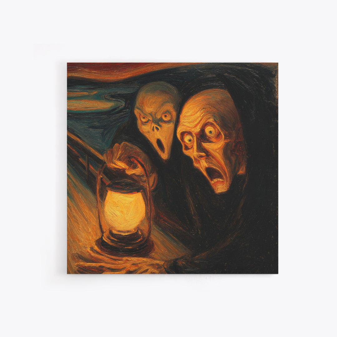 The Bone-Handled Lantern, Expressionist Gothic Art, Square Wall Art, Dark Halloween Decor, Canvas Print, Halloween Wall Art