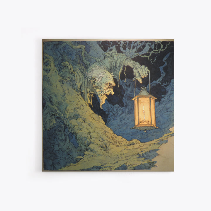 The Bone-Handled Lantern, Gothic Storybook Art, Square Wall Art, Gothic Horror Wall Art, Framed Canvas Print, Halloween Wall Art
