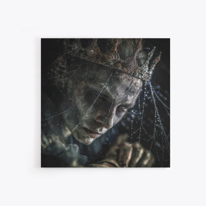 The Spiderweb Crown, Dark Renaissance Art, Square Wall Art, Macabre Wall Art, Framed Canvas Print, Halloween Wall Art