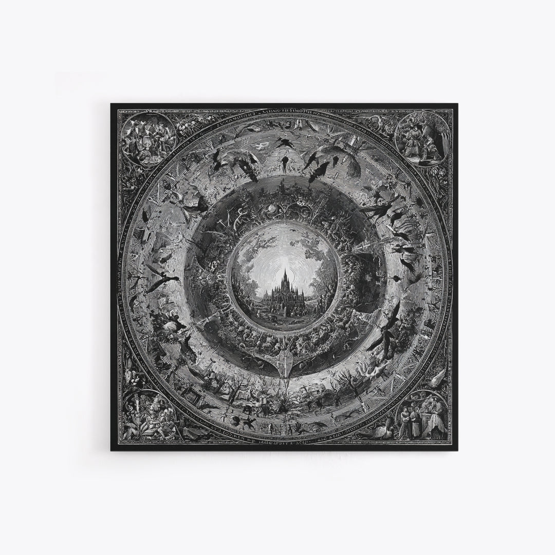 The Spiderweb Crown, Renaissance Engraving Art, Square Wall Art, Dark Halloween Decor, Framed Canvas Print, Halloween Wall Art