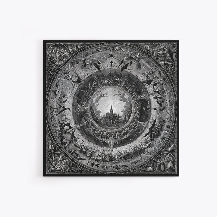 The Spiderweb Crown, Renaissance Engraving Art, Square Wall Art, Dark Halloween Decor, Framed Canvas Print, Halloween Wall Art