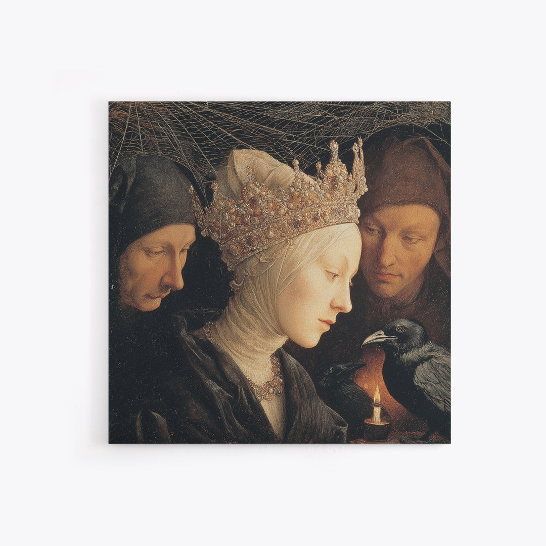 The Spiderweb Crown, Danse Macabre Art, Square Wall Art, Dark Halloween Decor, Canvas Print, Halloween Wall Art