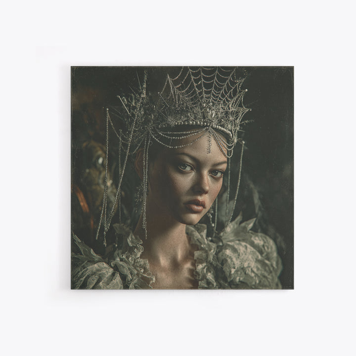 The Spiderweb Crown, Baroque Witchcraft Art, Square Wall Art, Gothic Horror Wall Art, Canvas Print, Halloween Wall Art, Halloween Decor