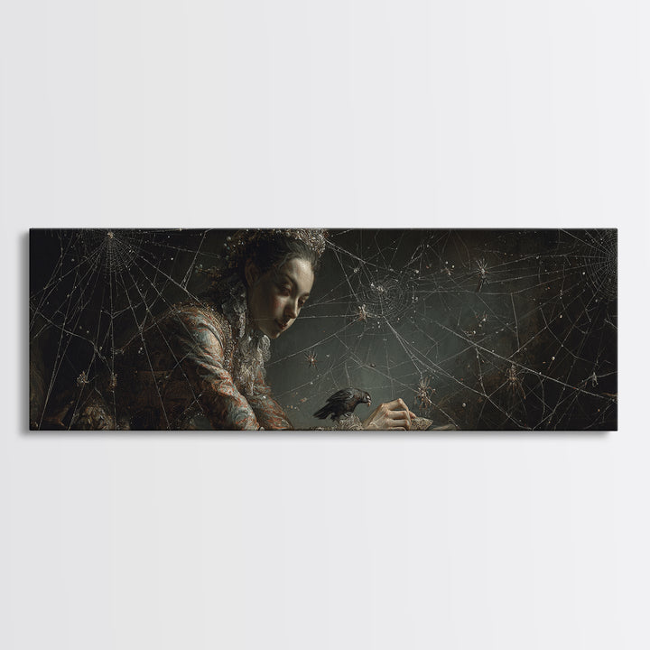 The Spiderweb Crown, Dark Romantic Horror Art, Extra Wide Wall Art, Macabre Wall Art, Canvas Print, Halloween Wall Art, Gothic Home Decor