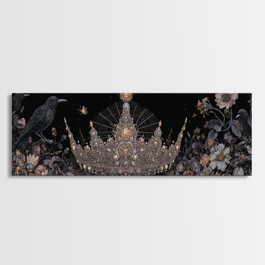 The Spiderweb Crown, Visionary Gothic Art, Extra Wide Wall Art, Macabre Wall Art, Framed Canvas Print, Halloween Wall Art