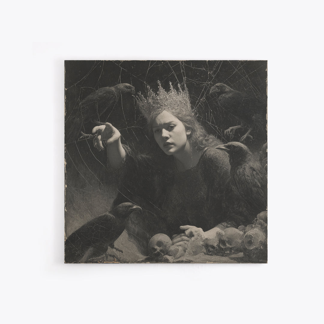 The Spiderweb Crown, Symbolist Dream Art, Square Wall Art, Gothic Horror Wall Art, Canvas Print, Halloween Wall Art