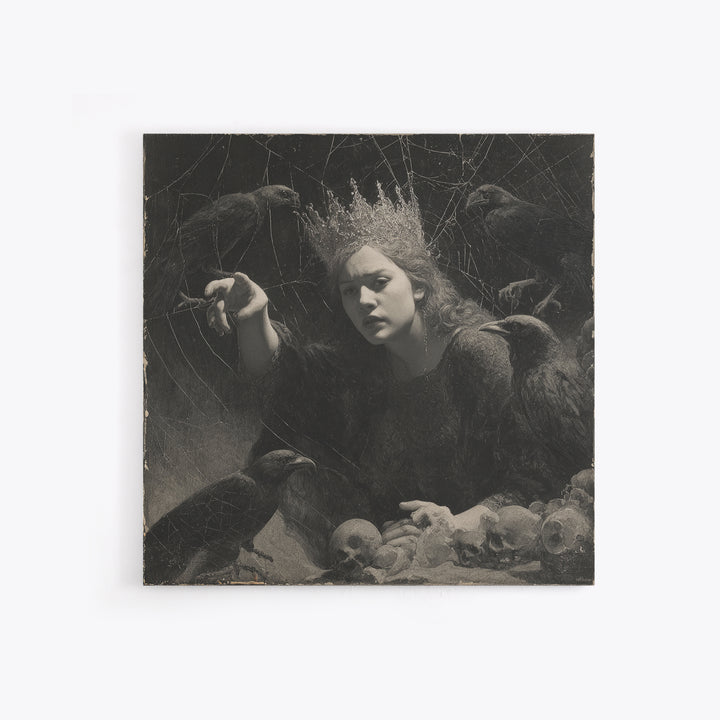 The Spiderweb Crown, Symbolist Dream Art, Square Wall Art, Gothic Horror Wall Art, Canvas Print, Halloween Wall Art