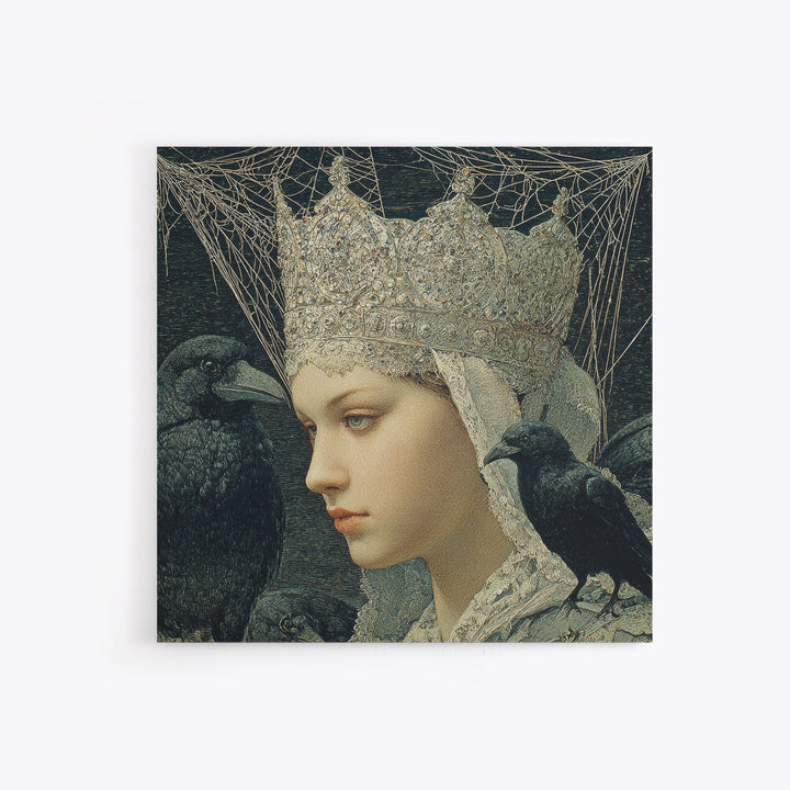 The Spiderweb Crown, Symbolist Death Art, Square Wall Art, Dark Halloween Decor, Canvas Print, Halloween Wall Art, Horror Wall Art