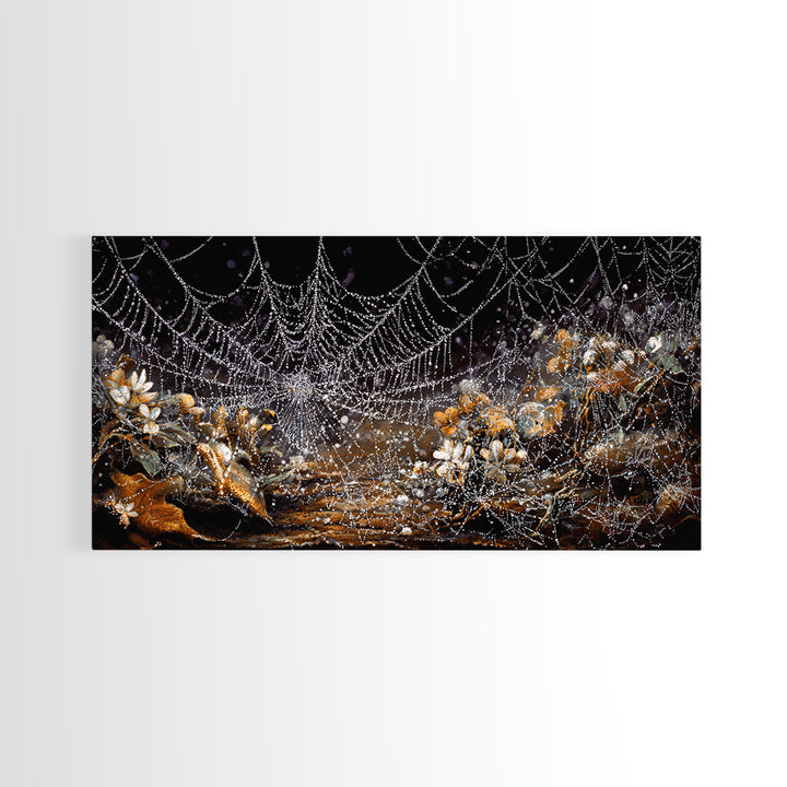 The Spiderweb Crown, Grotesque Carnival Art, Wide Panoramic Art, Dark Halloween Decor, Framed Canvas Print, Halloween Wall Art