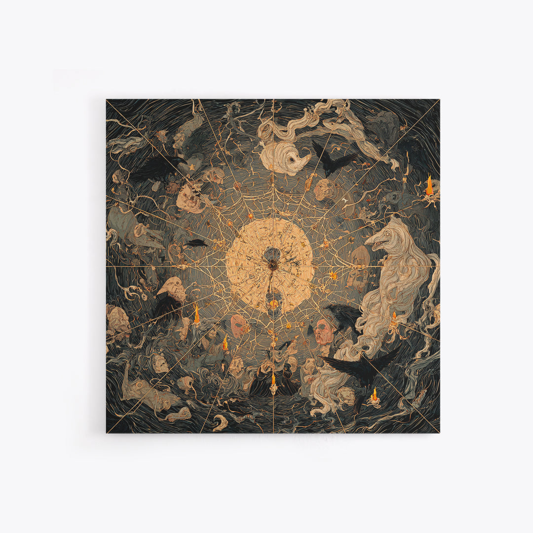 The Spiderweb Crown, Expressionist Gothic Art, Square Wall Art, Dark Halloween Decor, Canvas Print, Halloween Wall Art, Gothic Home Decor