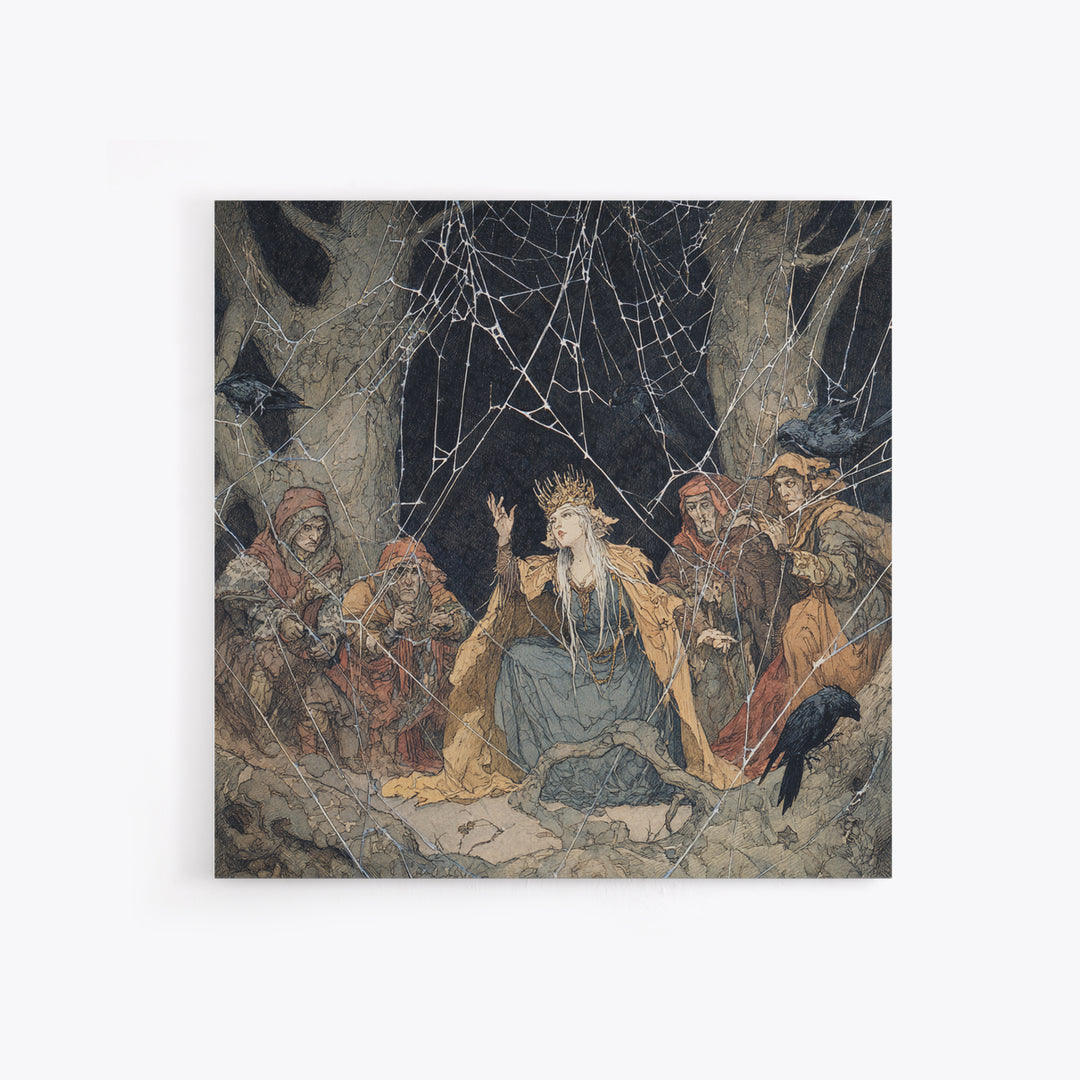The Spiderweb Crown, Gothic Storybook Art, Square Wall Art, Macabre Wall Art, Canvas Print, Halloween Wall Art, Halloween Decor