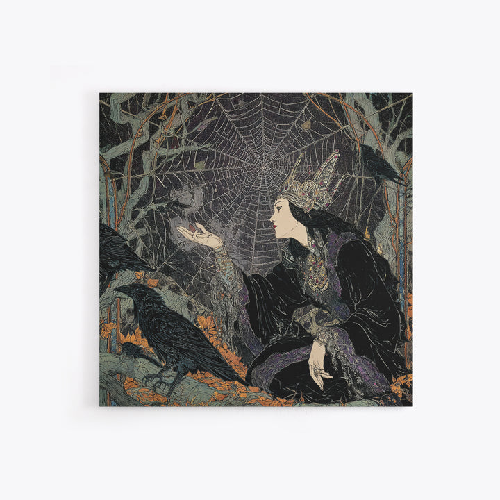 The Spiderweb Crown, Stained Glass Gothic Art, Square Wall Art, Macabre Wall Art, Framed Canvas Print, Halloween Wall Art