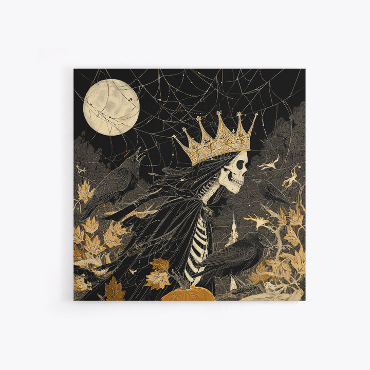 The Spiderweb Crown, Macabre Folk Print Art, Square Wall Art, Dark Fantasy Wall Art, Canvas Print, Halloween Wall Art