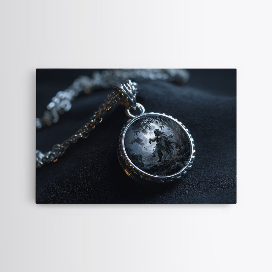 The Moonstone Amulet, Baroque Witchcraft Art, Landscape Wall Art, Macabre Wall Art, Framed Canvas Print, Halloween Wall Art