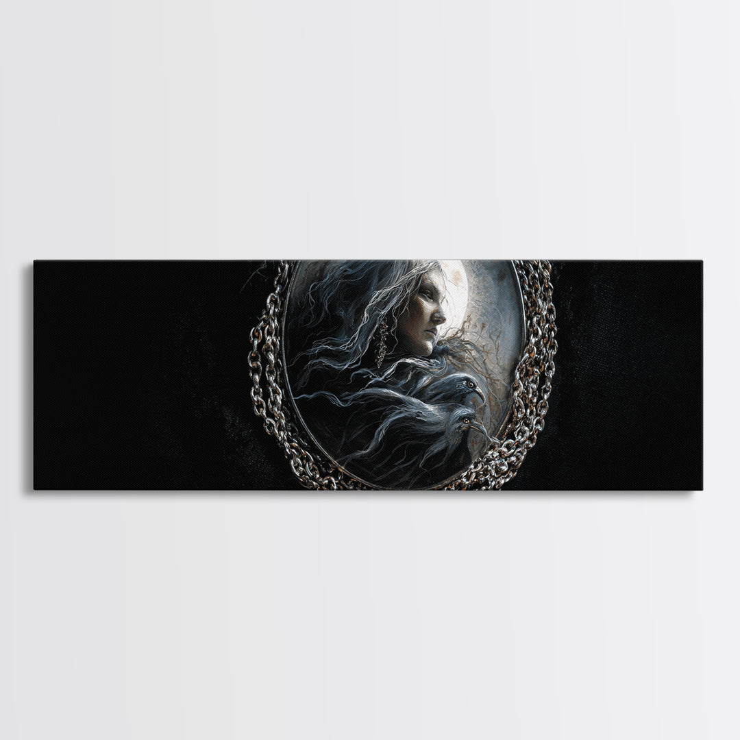 The Moonstone Amulet, Dark Romantic Horror Art, Extra Wide Wall Art, Macabre Wall Art, Canvas Print, Halloween Wall Art, Horror Wall Art