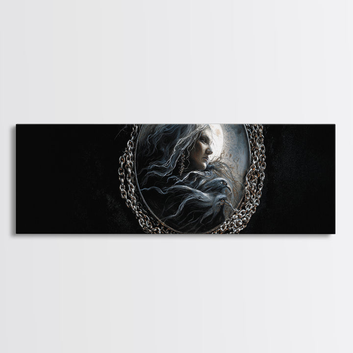 The Moonstone Amulet, Dark Romantic Horror Art, Extra Wide Wall Art, Macabre Wall Art, Canvas Print, Halloween Wall Art, Horror Wall Art