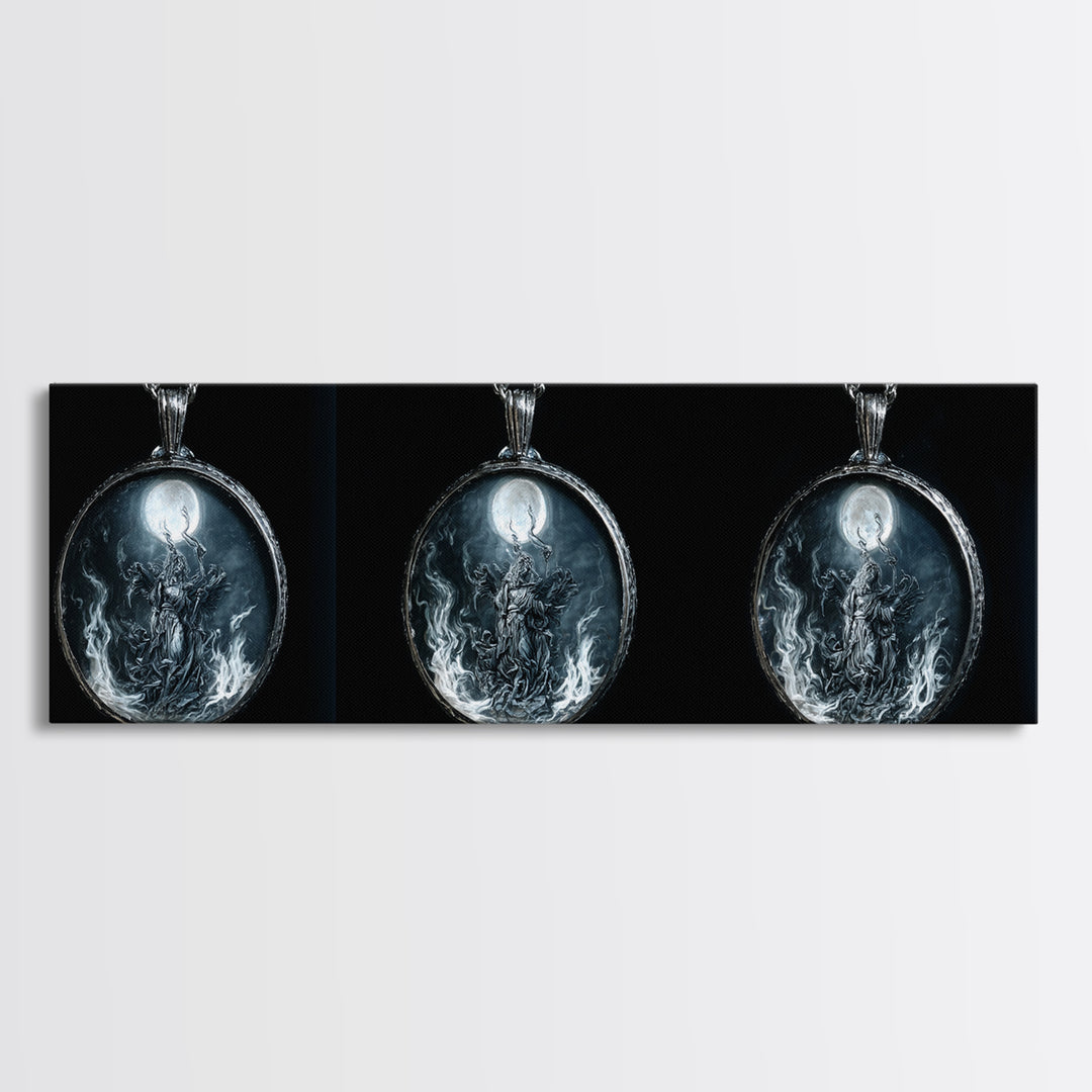 The Moonstone Amulet, Visionary Gothic Art, Extra Wide Wall Art, Dark Halloween Decor, Framed Canvas Print, Halloween Wall Art