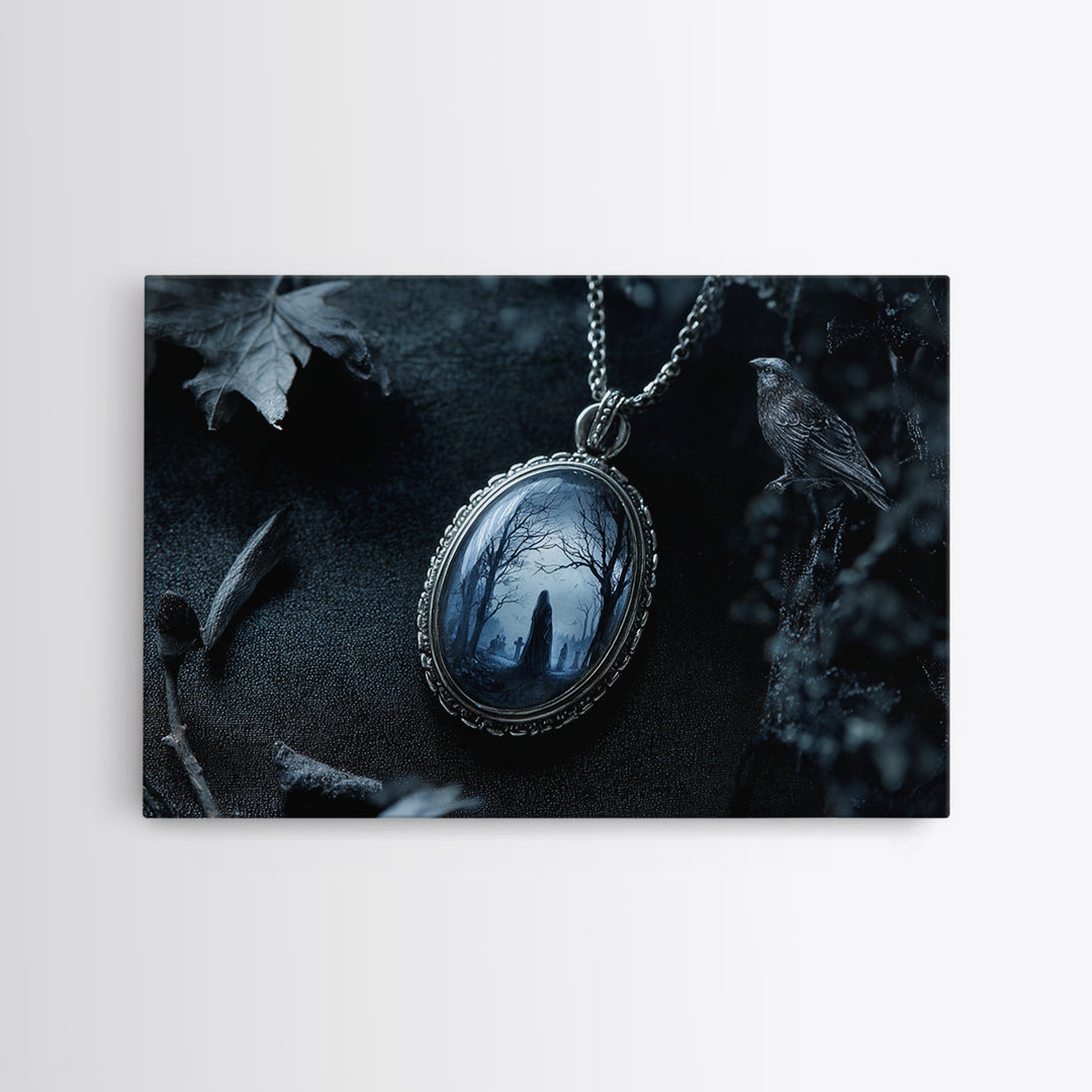 The Moonstone Amulet, Romantic Gothic Landscape, Landscape Wall Art, Dark Halloween Decor, Canvas Print, Halloween Wall Art