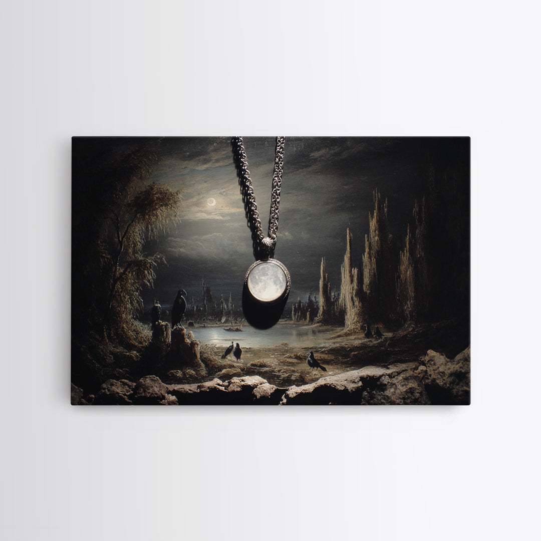 The Moonstone Amulet, Symbolist Gothic Landscape, Landscape Wall Art, Dark Fantasy Wall Art, Canvas Print, Halloween Wall Art