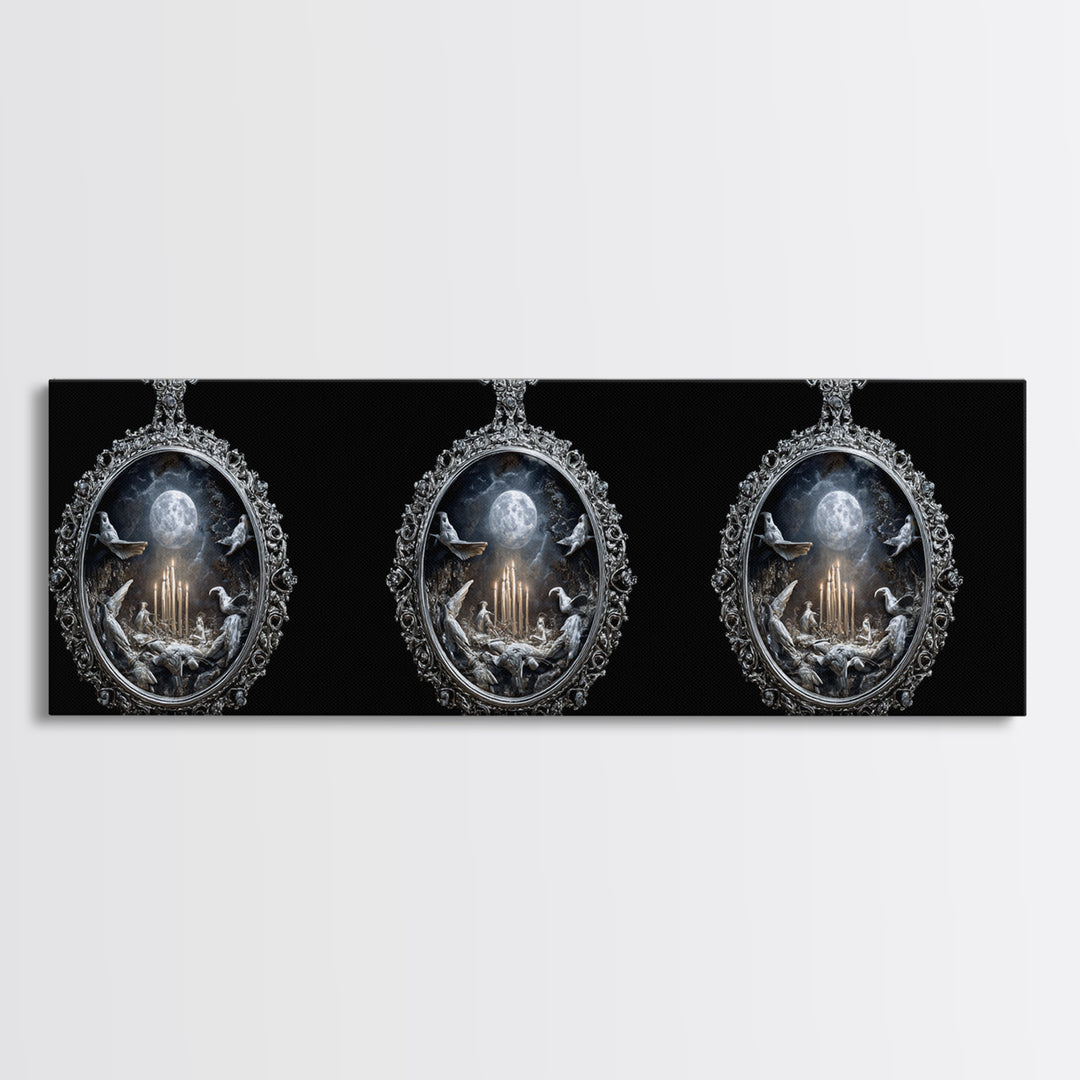 The Moonstone Amulet, Ornate Symbolist Art, Extra Wide Wall Art, Dark Halloween Decor, Canvas Print, Halloween Wall Art