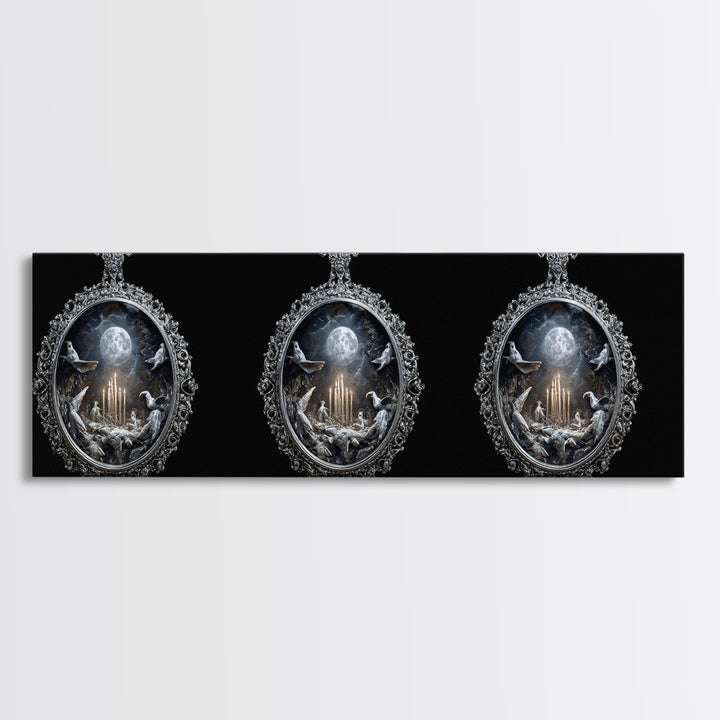 The Moonstone Amulet, Ornate Symbolist Art, Extra Wide Wall Art, Dark Halloween Decor, Canvas Print, Halloween Wall Art