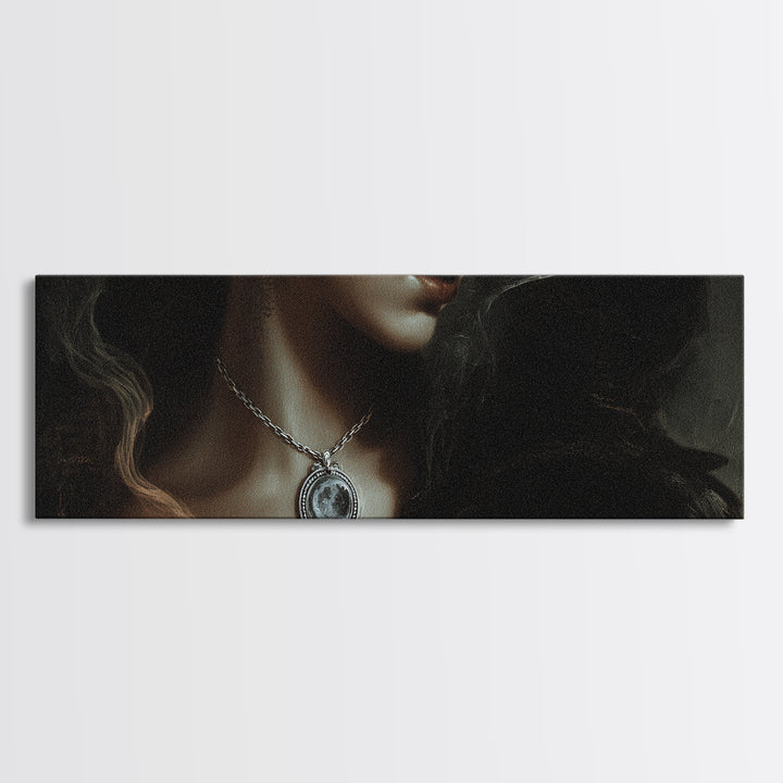 The Moonstone Amulet, Decadent Gothic Art, Extra Wide Wall Art, Dark Fantasy Wall Art, Canvas Print, Halloween Wall Art