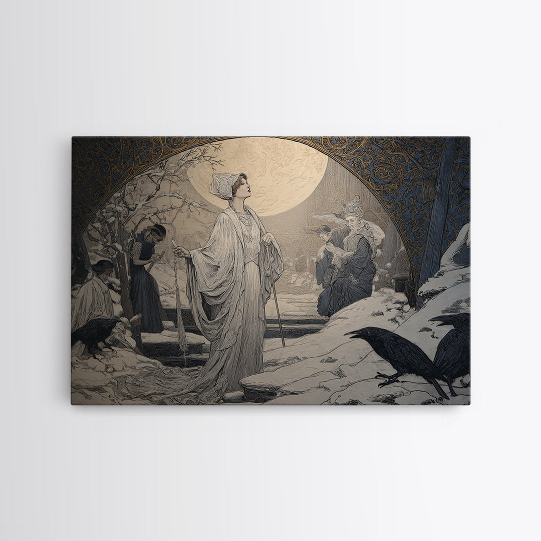 The Moonstone Amulet, Symbolist Death Art, Landscape Wall Art, Dark Halloween Decor, Framed Canvas Print, Halloween Wall Art