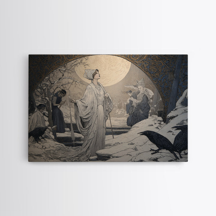 The Moonstone Amulet, Symbolist Death Art, Landscape Wall Art, Dark Halloween Decor, Framed Canvas Print, Halloween Wall Art