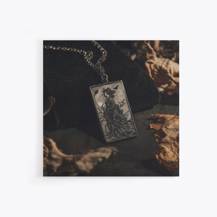The Moonstone Amulet, Symbolist Etching Art, Square Wall Art, Dark Fantasy Wall Art, Framed Canvas Print, Halloween Wall Art