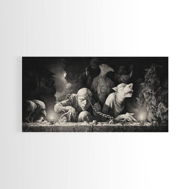 The Moonstone Amulet, Expressionist Nightmare Art, Wide Panoramic Art, Gothic Horror Wall Art, Canvas Print, Halloween Wall Art