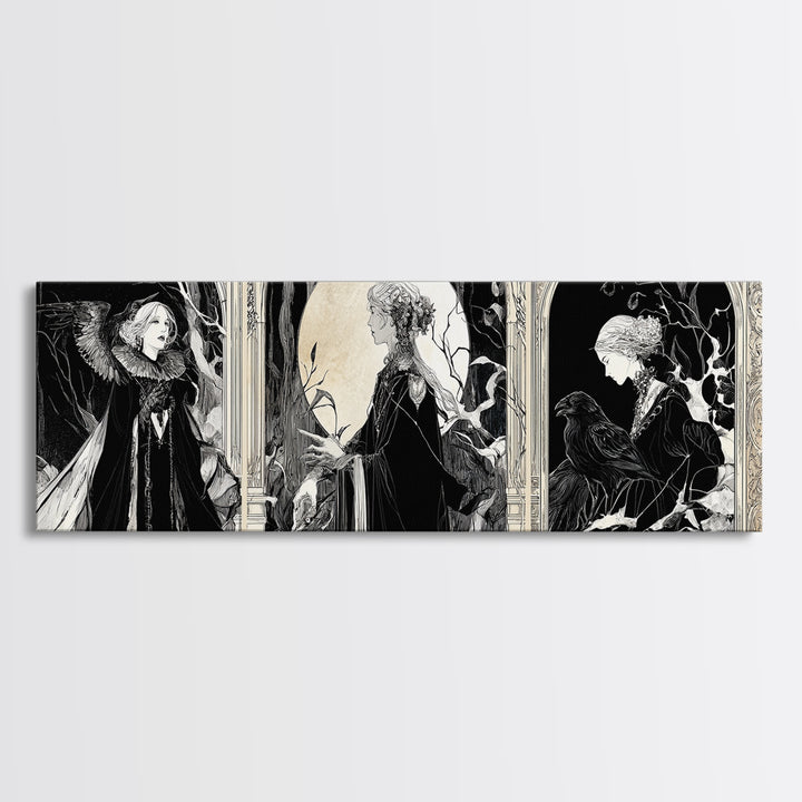 The Moonstone Amulet, Decadent Line Art, Extra Wide Wall Art, Macabre Wall Art, Framed Canvas Print, Halloween Wall Art