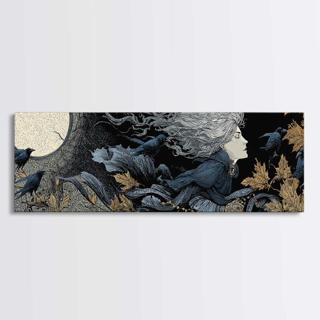 The Moonstone Amulet, Stained Glass Gothic Art, Extra Wide Wall Art, Macabre Wall Art, Framed Canvas Print, Halloween Wall Art