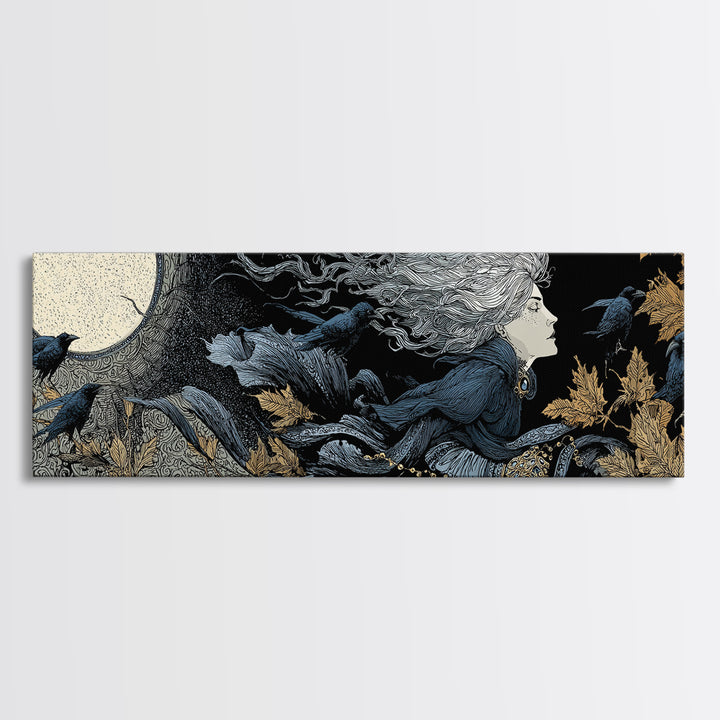 The Moonstone Amulet, Stained Glass Gothic Art, Extra Wide Wall Art, Macabre Wall Art, Framed Canvas Print, Halloween Wall Art