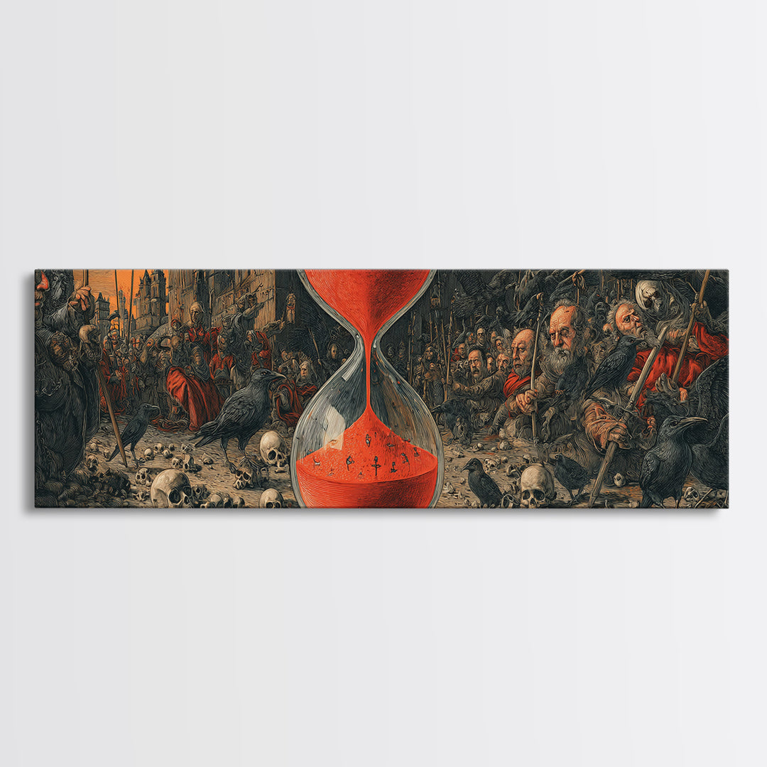 The Crimson Hourglass, Medieval Grotesque Art, Extra Wide Wall Art, Gothic Horror Wall Art, Canvas Print, Halloween Wall Art
