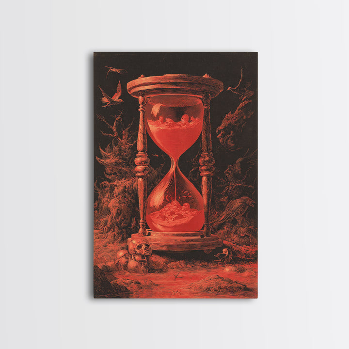 The Crimson Hourglass, Dark Romantic Horror Art, Vertical Wall Art, Dark Halloween Decor, Framed Canvas Print, Halloween Wall Art
