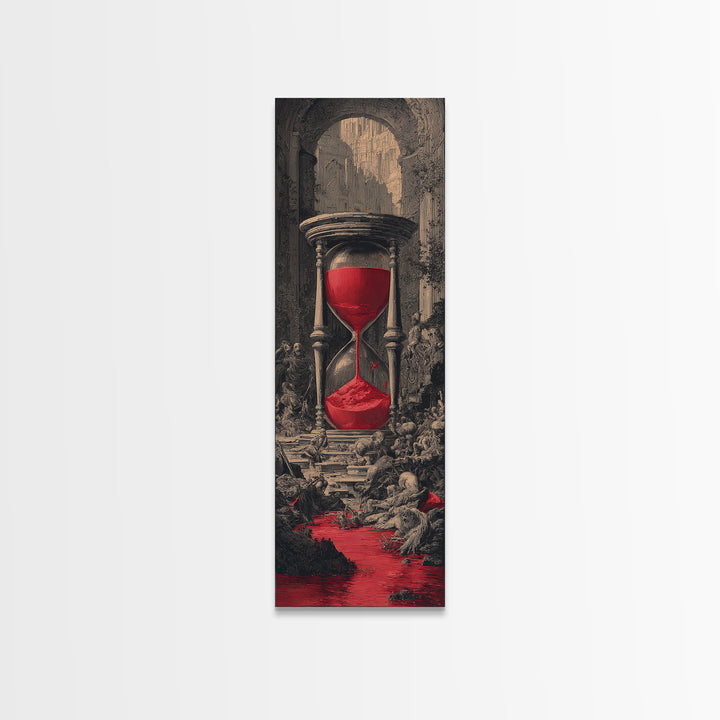 The Crimson Hourglass, Architectural Etching Art, Tall Narrow Wall Art, Macabre Wall Art, Framed Canvas Print, Horror Wall Art