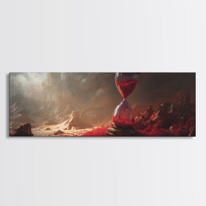The Crimson Hourglass, Apocalyptic Romantic Art, Extra Wide Wall Art, Macabre Wall Art, Framed Canvas Print, Halloween Wall Art