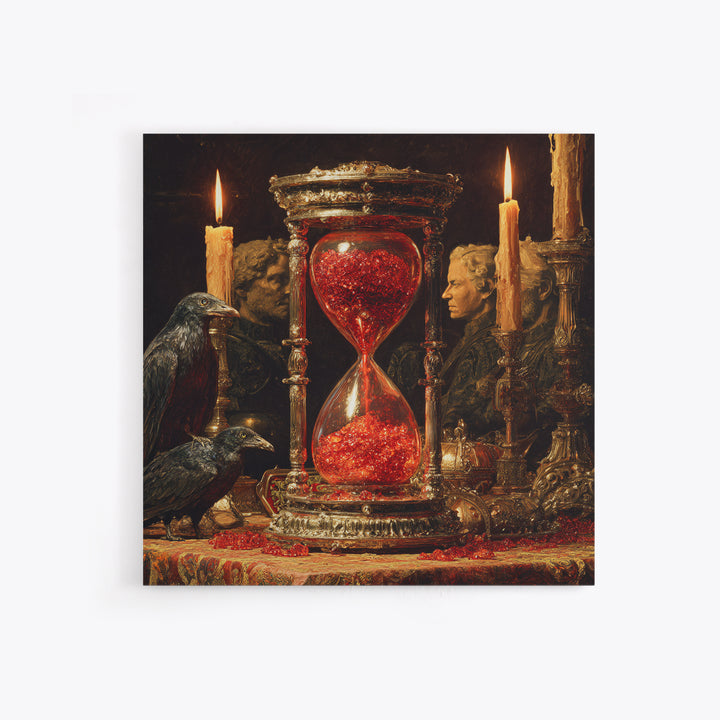 The Crimson Hourglass, Ornate Symbolist Art, Square Wall Art, Macabre Wall Art, Framed Canvas Print, Halloween Wall Art