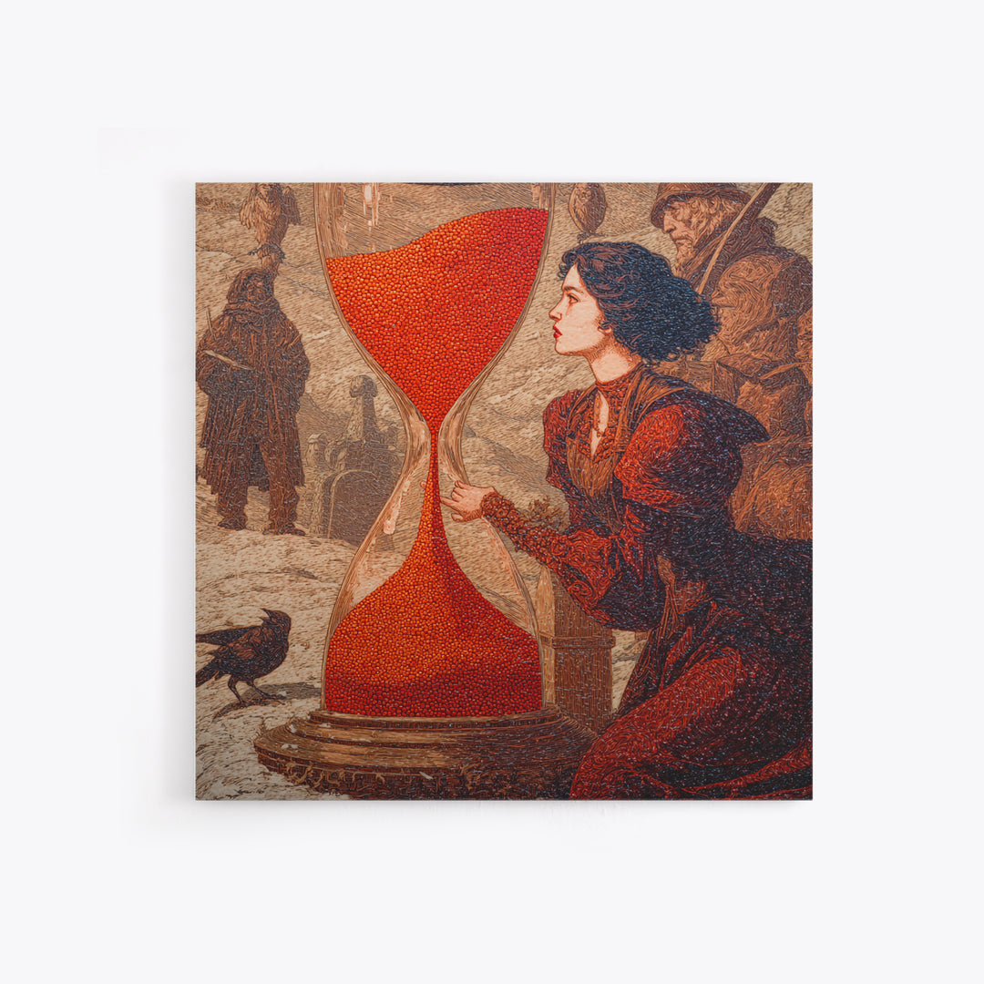 The Crimson Hourglass, Symbolist Death Art, Square Wall Art, Macabre Wall Art, Canvas Print, Halloween Wall Art, Seasonal Home Decor