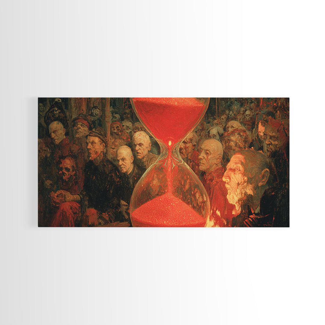 The Crimson Hourglass, Grotesque Carnival Art, Wide Panoramic Art, Dark Halloween Decor, Canvas Print, Halloween Wall Art