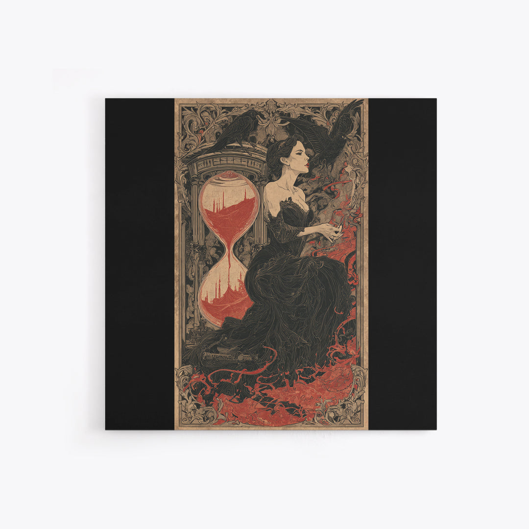 The Crimson Hourglass, Decadent Line Art, Square Wall Art, Macabre Wall Art, Canvas Print, Halloween Wall Art