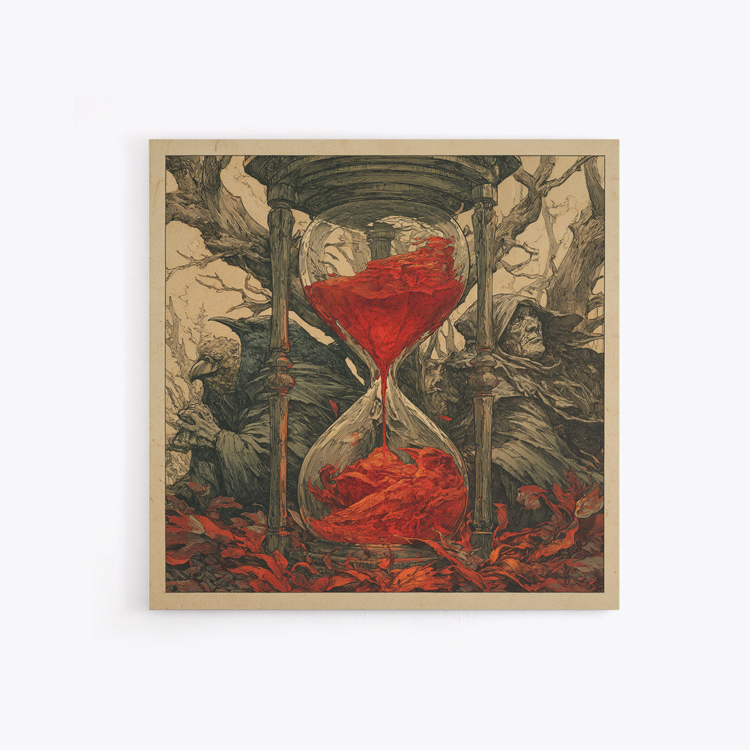 The Crimson Hourglass, Gothic Storybook Art, Square Wall Art, Macabre Wall Art, Canvas Print, Halloween Wall Art, Seasonal Home Decor