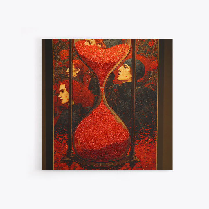 The Crimson Hourglass, Stained Glass Gothic Art, Square Wall Art, Dark Halloween Decor, Framed Canvas Print, Halloween Wall Art