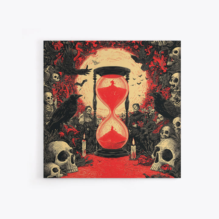 The Crimson Hourglass, Macabre Folk Print Art, Square Wall Art, Macabre Wall Art, Canvas Print, Halloween Wall Art